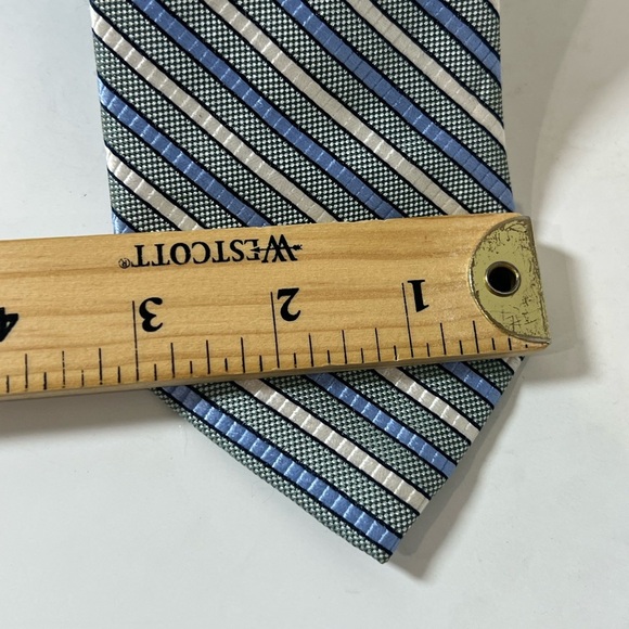 XMI Platinum Modern Slim 100% Silk Elegant Striped Blue and Gray Men's Tie - Picture 2 of 8